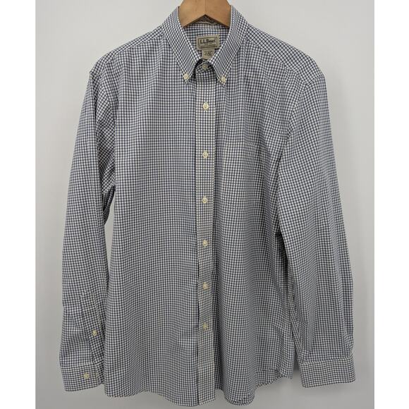 L.L. Bean Wrinkle Resistant 100% Cotton Medium White & Blue Button Down Shirt - Picture 1 of 6